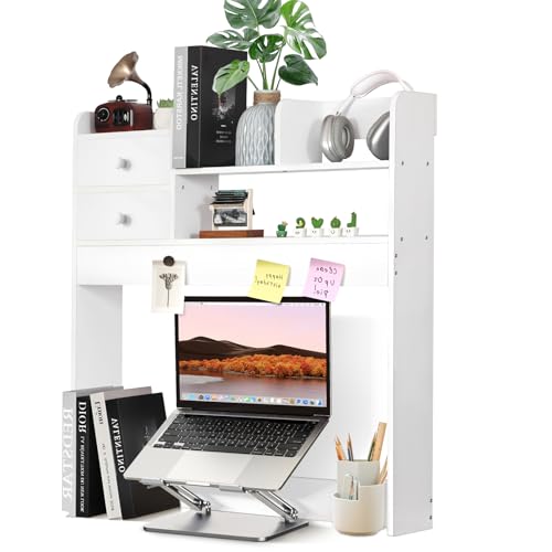 YGYQZ Wood Desk Shelf Organizer, Desk Hutch Top Only, Book Shelf for Comuputer Display Rack Storage Stand for Office, Home, Dorm