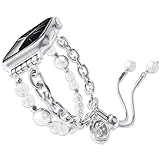 パールブレスレット Apple Watchバンド キラキラジュエリーとメタルマーメイドチェーン付き