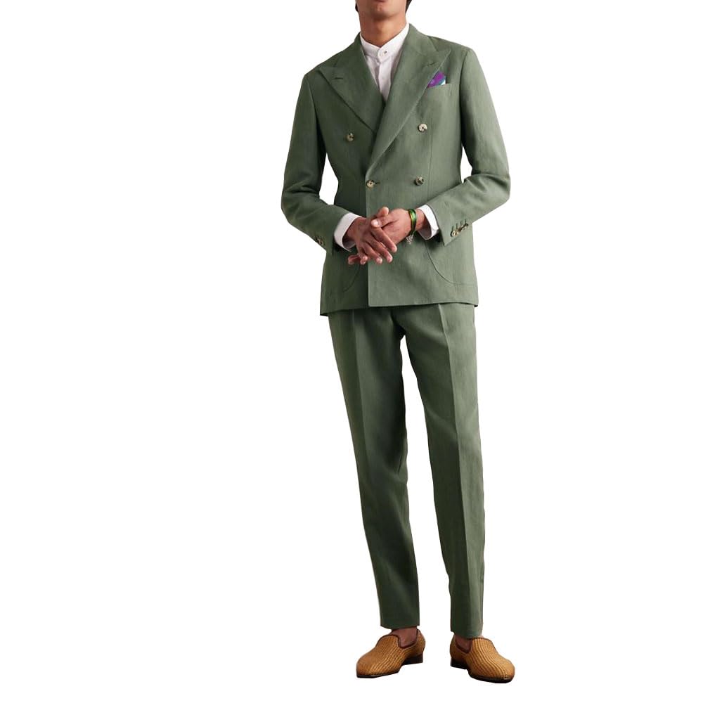 Amazon.com: Mens Olive Green Double Breasted Leisure 2