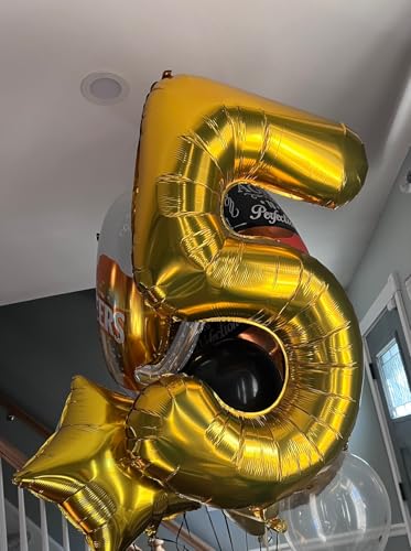 Image of 40In Large Gold Number Balloon 5 Aluminum Foil Mylar Big Number Balloon 0-9 | Suitable for Gold Birthday Parties, Weddings and Anniversary Photography
