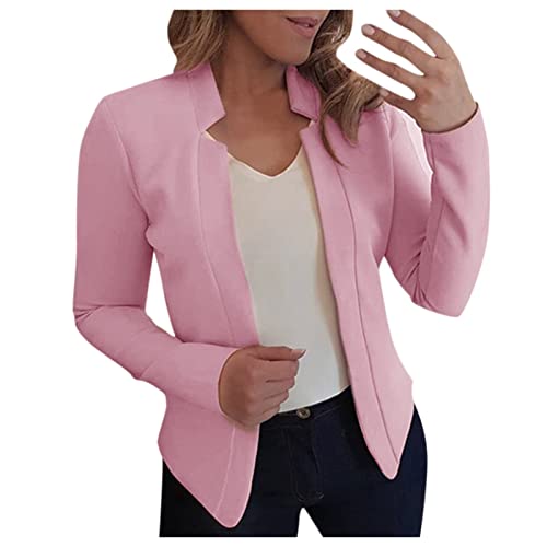 Blazer feminino casual blazer com bolsos de manga comprida, abertura frontal, trabalho, escritório,