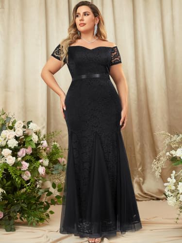 Image of Miusol Women's Plus Size Formal Wedding Guest Floral Lace Mermaid Dresses | Off Shoulder,Evening Gowns Prom Party,Vintage Mother of the Bride Groom Dresses,for Curvy Women,Maxi Dress