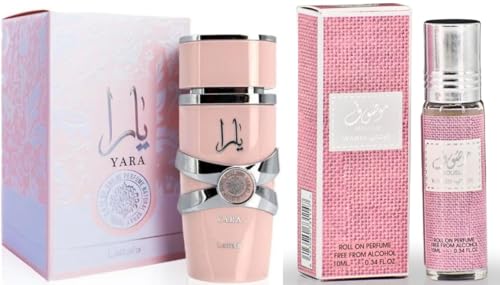 Yara for Women Eau de Parfum Spray-100ML (3.4OZ) + Mousuf Wardi Roll-On Perfume Oil - CPO 10ML (0.34OZ)
