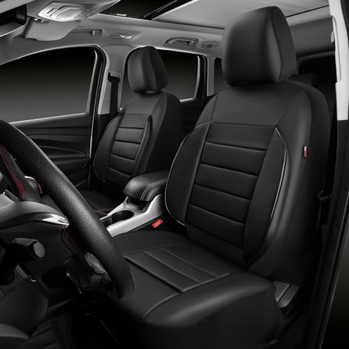 CAR-PASS-Leather-Seat-Covers-Full-Set-Universal-Water-Resistant-3D-Foam-Back-Support-Luxury-Comfort-Automotive-5-Seat-Covers-All-Season-Fit-for-SUVSedanVan-Airbag-Compatible-ElegancePure-Black