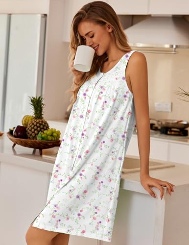 Image of Ekouaer Nightgowns for Women Button Up Sleepshirt Tank Sleeveless Nightshirt Soft Sleepwear with Pockets S-XXXL