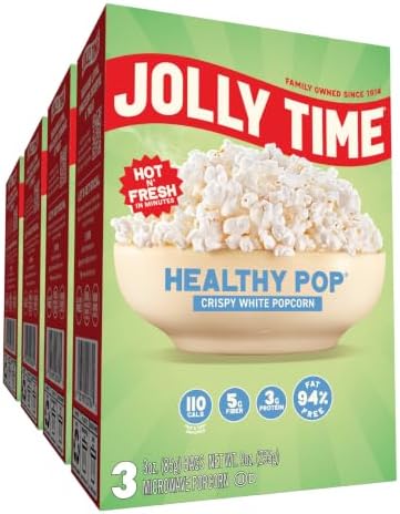 Jolly Time Healthy Pop Microwave Popcorn, Low Fat Gluten Free Non-GMO, 3oz Sharing Bag, 3 Bags Per Carton (Healthy Pop - Crispy N' White, 3 Ounce (Pack of 12))
