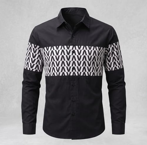 Image of Afflatus Men's Casual Shirt with Geometric Print | Premium Cotton Full Sleeve Shirt for Men | Stylish Regular Fit Fashion Trend | Casual, Party & Smart Casual Wear