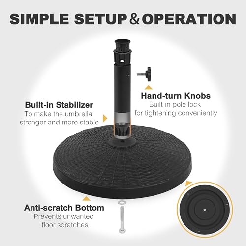 Image of NUU GARDEN Round Patio Umbrella Base, Weighted Umbrella Base with Hand-turn Knob, for Garden, Backyard, Poolside