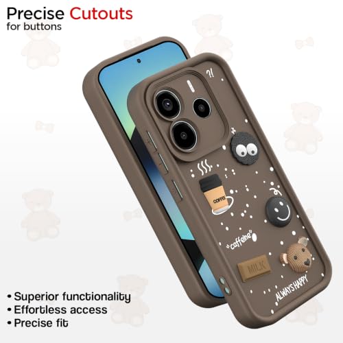 Image of Outlouders Back Cover for Redmi Note 14 5G | 3D Cartoon Bear Cute Fun Silicone Full Body Protection Bumper Case (Brown)
