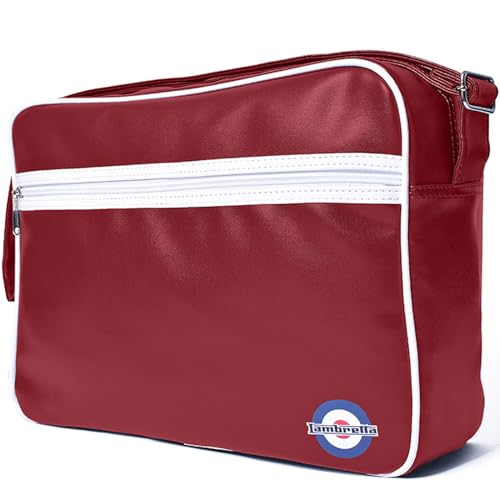 Lambretta Classic Retro Messenger Shoulder Laptop Tablet Body Strap Bag Burgundy/White