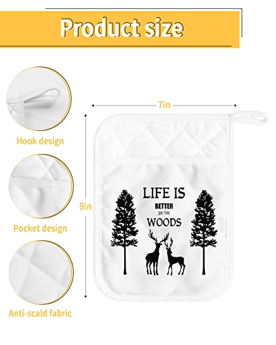 Christmas Tree Reindeer Pot Holders With Pocket For Kitchen, Heat-Resistant Potholders Set Of 2, Hot Pads Oven Mitts With Hanging Loops For Home Cooking Baking Microwave, Xmas Black #TOP2