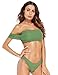 SweatyRocks Women's Sexy Bikini Set Solid Color Off Shoulder Bandeau Two Piece Swimsuit Green M
