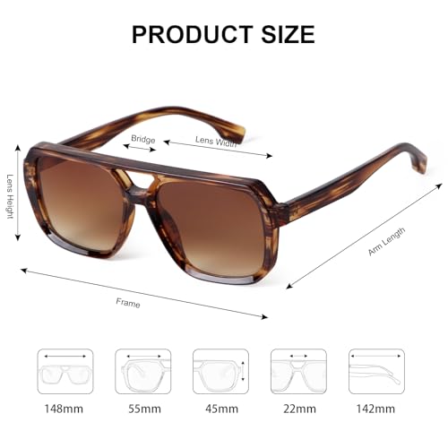 VIA LEECA Designer Square Aviator Sunglasses for Women Men Double Bridge Large Thick Frame Retro Eyewear2