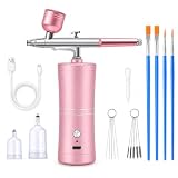 VOBOR Kit de Aerógrafo con Compresor de Aire, Tatuaje (Rosa)