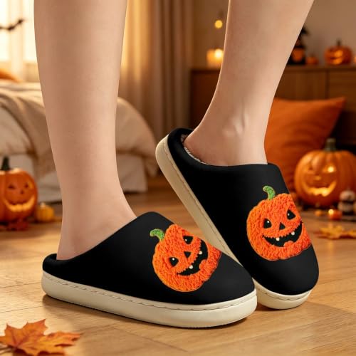 Halloween Pumpkin for Women Ladies House Fuzzy Slippers Winter Warm Shoes - image 6
