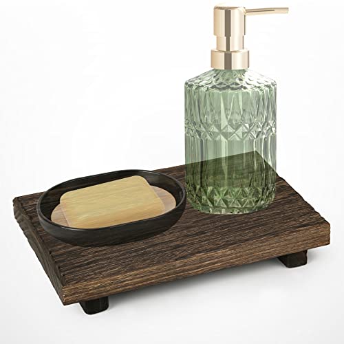 Image of 9 x 6 Inch Tottist Wood Riser Tray Soap,Soap Dish Holder Decor for Bathroom Kitchen, Soap Tray, Rustic Candle Plant Holder, Counter Decor(Brown)
