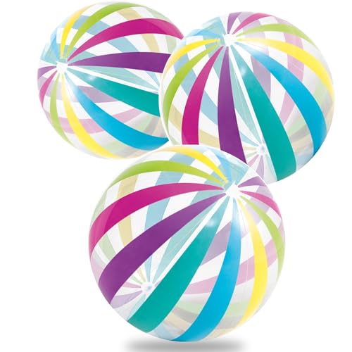 LINE42 Big Beach Ball Set for Summer, Rainbow Beach Balls for Swimming at The Pool or Beach, Set of 3, Three Jumbo Giant 42 Inch Beach Balls