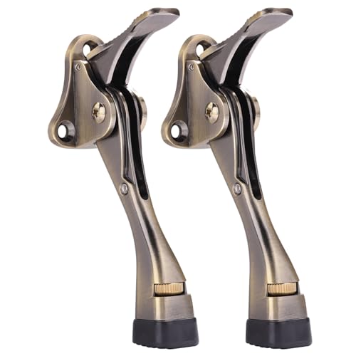 Gotega Door Stopper, 2 Packs Kickdown Door Stop with One Touch Adjustable Height and Rubber Tip 4 Inches, Heavy Duty Door Stops, Door Holder, Bottom of Door - Antique Bronze