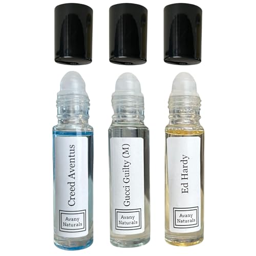 Avany Naturals Mens Fragrance Samples - Roll on Body Oil, Pure Uncut Solid Perfume, Travel Size Cologne, Rollerball Fragrance, 3 Pc Set