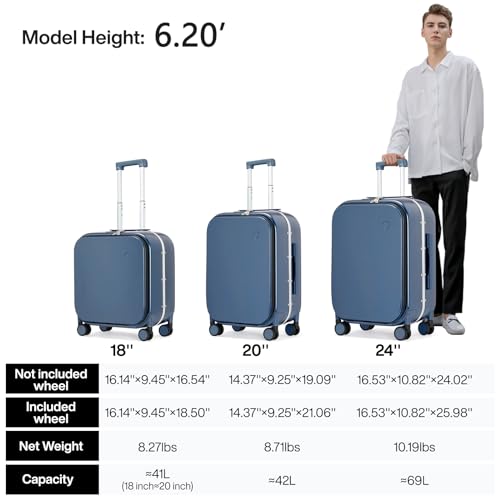 Image of mixi Luggage Suitcase with Spinner Wheels, Travel Luggage Aluminum Frame PC Hardside with TSA Lock & Cover, Sapphire Blue, 20-inch, Minimalist