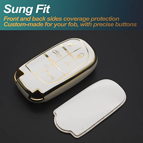 Feyoun Key Fob Cover Compatible With Jeep Grand Cherokee Renegade Chrysler 200 300 Dodge Ram Durango Challenger Journey Dart Fiat Tpu Remote Keyless Key Fob Case Protection Shell Accessories, White #TOP2