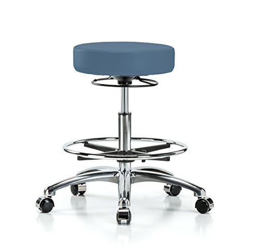 Image of Perch Chrome 360 Degree Height Adjustable Swivel Stool with Foot Ring | Medium Bench Height 20.5-28 inch | Newport Fabric