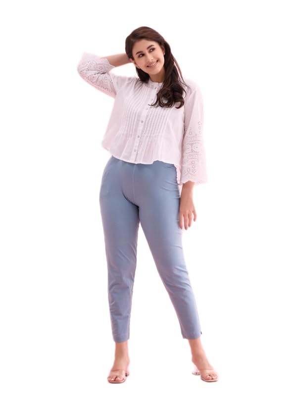 Image of GO COLORS Cotton Stretch Kurti Pants Full Length for Women | Breathable, Mid Rise, Tall