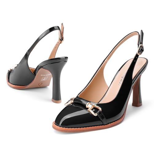 Oh Mispares Slingback Heels for Women Pointy Toe Stiletto High Heel Pumps Slip On Patent Leather Summer Wedding Party Dress Shoes4