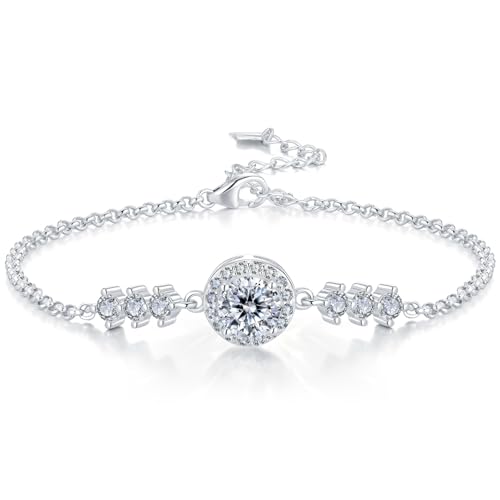 1CT Dainty Moissanite Starry Hand Bracelet for Women D Color VVS1 18K White Gold Plated S925 Chain Jewelry for Mother Love Friend Mother’s Day Birthday Gift for Her 7+2inch