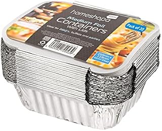 Homeshopa Aluminum Foil Trays Containers with Lids, Disposable Meal Prep Baking Food Storage Takeaway Tins, Medium Foil Tray Idea for Roasting Baking Broiling Cooking Food Storage and Freezing (20)