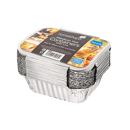 Homeshopa Aluminiumfolienbehälter mit Deckel, starke Aluminiumfolie, Lebensmittelbehälter perfekt für Mitnahme und Zuhause (20) Cover