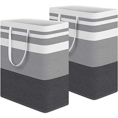 HomeHacks 2-Pack Large Laundry Basket, Waterproof, Freestanding Laundry Hamper, Collapsible Tall Clothes Hamper with Extended Handles for Clothes in The Dorm and Family Gradient Grey, 125L