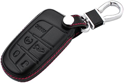 RoyalFox Genuine Leather 3 4 5 Buttons smart Key Fob case Cover for Jeep Cherokee Compass Renegade Grand Cherokee, Fiat,Dodge Charger Challenger Dart Journey Durango Grand Caravan RAM (black)