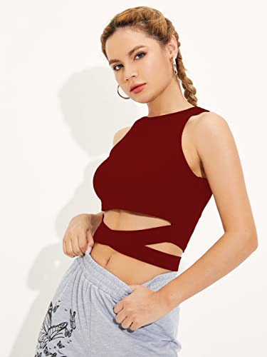 Image of Shasmi Women's & Girl's Black and Orange Solid Ribbed Round Neck Collarless Sleeveless Slim Fit Lace Up Tank Tops (Top 45)