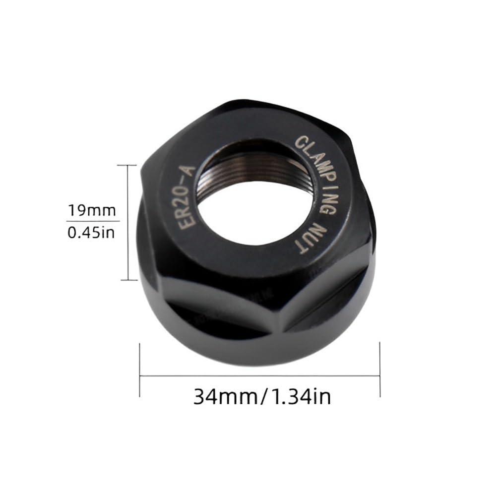 Dado esagonale di serraggio pinza ER-20A, dado mandrino di precisione in metallo nero for manico utensile ER, 1 pezzo