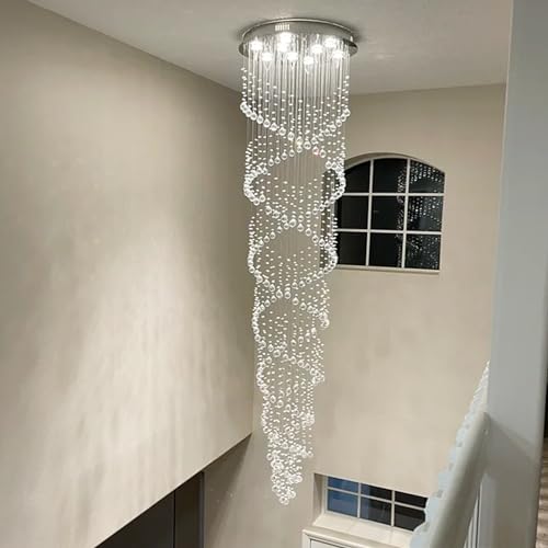 Image of 98-Inch Crystal Chandelier for High Ceilings, Suitable for Foyers, Stairs, Living Rooms with the Celing Height 18ft-21ft, Video Availablle for Easy&Quick Installation