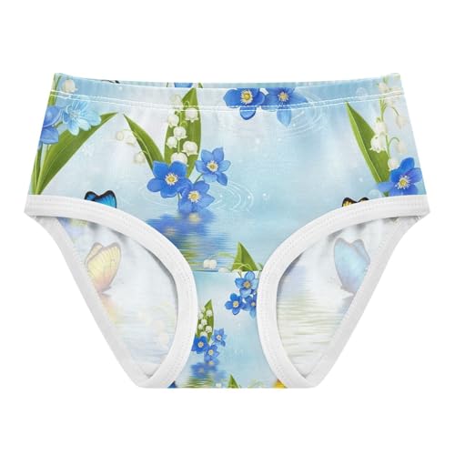 Toddler Panties, Blue White Flowers Girls Cotton Underwear, 2–8 Years - Main Image