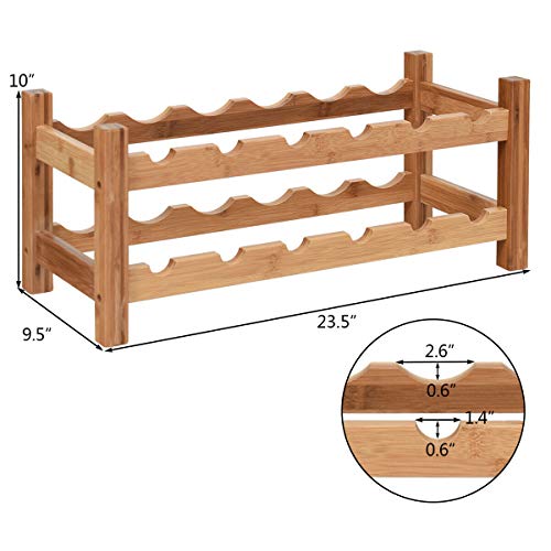 Costway Wine Rack, Bamboo 12 Bottles 2-Tier Wine Display Rack For Countertop Home Kitchen Pantry, Free Standing Wine Storage, Rack Tabletop Wine Rack (Nature) #TOP6