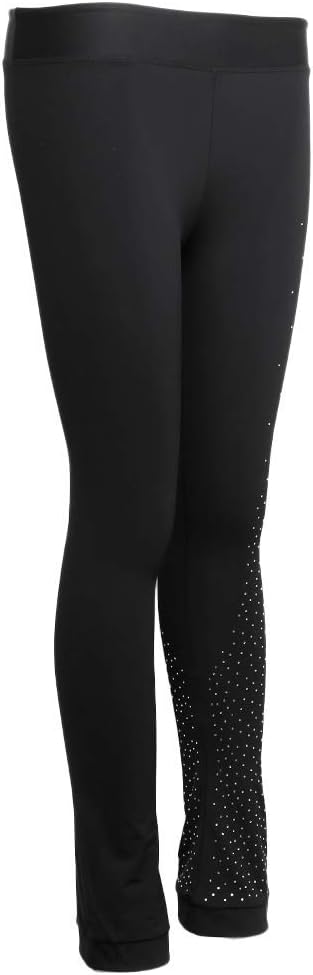 Figure Skating Polar Fleece Long Pants with Crystal - Gymnastics Trousers for Adult Kids Competition - Multiple Sizes 3XL Black