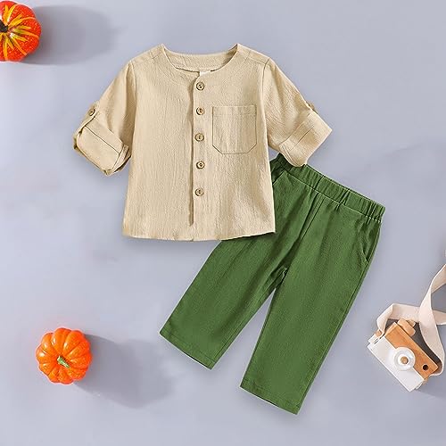 Kids Outfit Soft Cotton Warm Crewneck Mid Length Sleeve Stand Collar Solid Color Cotton Linen Boys Clothes Size 5t 6t2