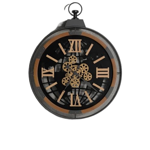 Grande horloge d'équipement style punk rétro en fer et bois de noix pour salon industriel 24"