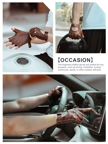 Image of GSG Men's Fingerless Leather Driving Gloves, Half Finger, lambskin | Half Finger Design, Breathable Comfort,Driving, Motorcycle Riding, Racing, Cycling, Daily Wear