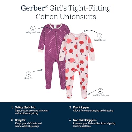 Image of Gerber Baby Girls 2-Pack Footed Pajamas