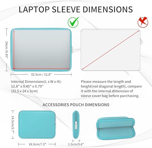 Image of Meyaar Laptop Sleeve Case 14 Inch, Compatible with 13-14 Inch Laptop, MacBook Pro M1 /M2 /M3 /M4, Notebook, Tablet, Chromebook - Soft Padded Zipper Bag (Light Blue, for 13 inch /13.3 inch MacBook)