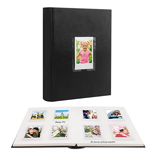 128 Pockets Photo Book with Writing Space for Fujifilm Instax Mini 12/11/9/40/EVO Instant Camera,2x3 Inch Polaroid Photo Album with Front Window,Vegan Leather Cover Hardcover (Black)