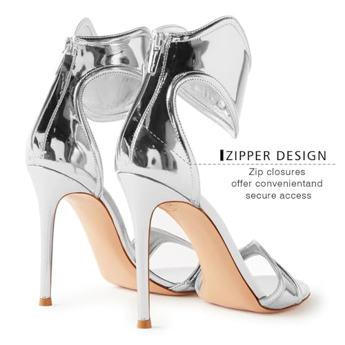 Image of Women's Metallic Open Toe Heels Sandals Back Zipper Dressy Heels Ankle Strap Heels for Party Wedding