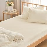 fuwawa ボックスシーツ シングル 冬 ベッドシーツ フランネル 暖かい 厚手 『プラス5℃蓄熱保温』吸湿発熱 冬用 防寒対策 ベッドカバー【CICA保湿加工・防ダニ99.9%・エッコテックス認定】抗菌防臭加工 全周ゴム付き 静電気防止 丸洗いOK 着脱簡単 マットレスカバー あったかシーツ 敷ふとん兼用 マチ部分約30cm（シングル・100×200cm アイボリー）