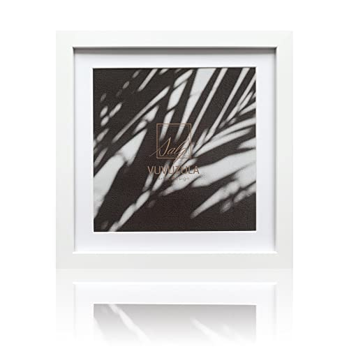 VUVUZULA Square Picture Frames 10x10 Inch White Photo Frame with Mount for 8x8 Inch Photo with Real Glass for Wall