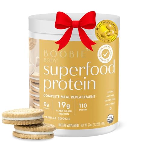 Boobie Body Superfood Protein Pregnancy and Postpartum Meal Replacement Shake, Vanilla Cookie Flavor | 19g Protein | Safe for Lactation & Motherhood | Organic, Vegan, Zero Sugar, 1 Tub (20 Servings)