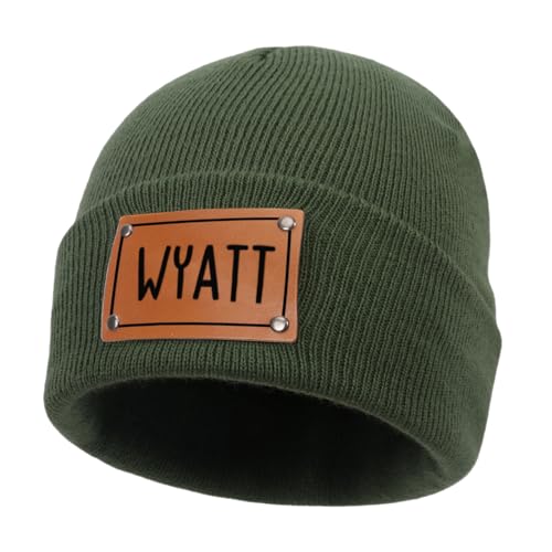 Custom Toddler Baby Beanies, Mama Mini Matching Hats, Leather Patch Baby Knit Hats, Winter Beanies for Infant, Kids Adults